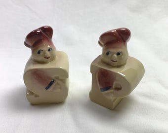 Vintage Letter Collection Chef Salt And Pepper Shaker Figurine 3" Retro Kitchen