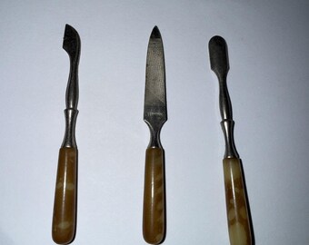 Vintage Bakelite Manicure Pedicure Tool Set Cuticle File Vanity 3 Piece