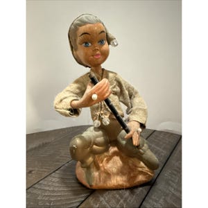 Vintage Tilso Pixie Elf Flute Figurine Golden Fantasy Hong Kong MCM 7"