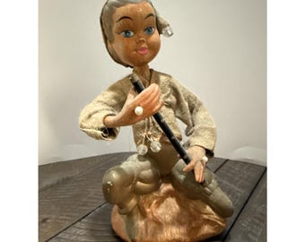 Vintage Tilso Pixie Elf Flute Figurine Golden Fantasy Hong Kong MCM 7"