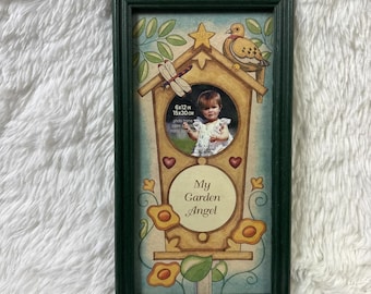 Vintage Intercraft My Garden Angel Photo Frame Birdhouse Dragonfly Green USA
