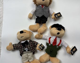 1999 Three Stooges Plush Bear Set Curly Moe Larry Vintage Tags