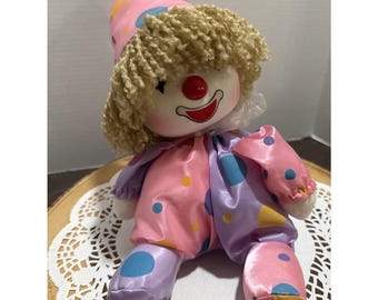 Muñeco de payaso musical vintage de 1986, de cuerda, con cabeza móvil, peluche, Poter Toys, Taiwán.