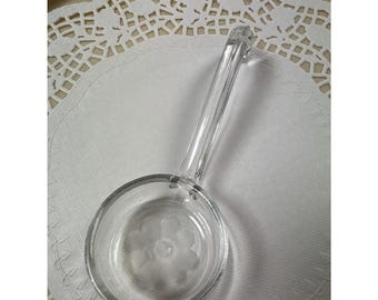 Vintage Clear Glass Mayo Spoon Etched Floral | Mid Century Condiment Server 5"