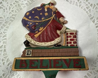 Mary Engelbreit Midwest Cannon Falls Santa Stocking Holder BELIEVE Cast Iron