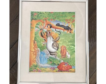 Vintage Disney Jungle Book Foil Print Framed Retro Wall Art Decor Made in Spain