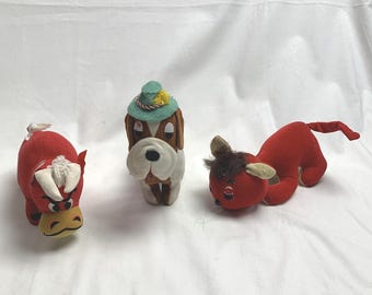 Vintage Dakin Dream Pets Plush Lot: Bull, Dog, Mouse - Made in Japan
