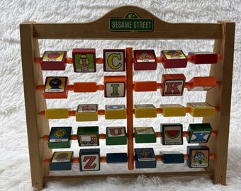 Vintage Tootsietoy Sesame Street Alphabet Frame Wooden Educational Toy 14x15