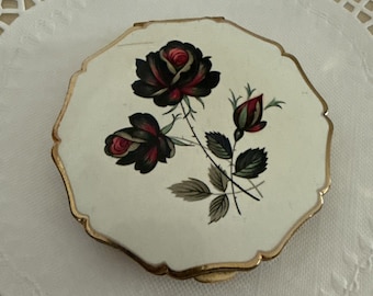 Vintage Stratton Powder Compact Floral Enamel Made in England Mirror Case
