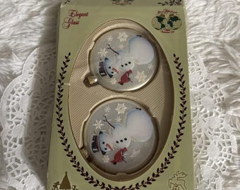 Vintage Christmas by Krebs Snowman Cardinal Glass Ornaments Set of 2 with Box