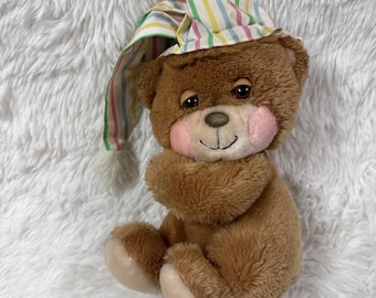 VTG Fisher Price 1985 Teddy Beddy Bear Quaker Oats Plush Bedtime Pajama Hat 11"
