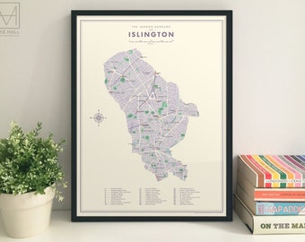 Islington (London Borough) retro map giclee print