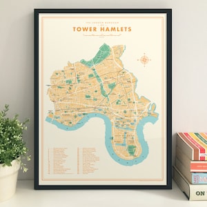 Tower Hamlets (London Borough) Retro Karte Kunstdruck