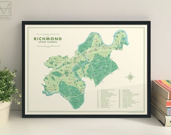 Richmond upon Thames (London Borough) retro map giclee print