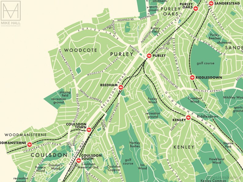 Croydon (london Borough) Retro Map Giclee Print - Etsy