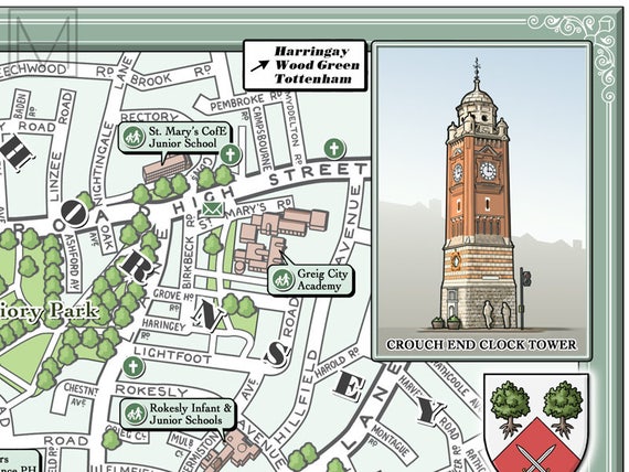 Crouch End London Map Crouch End London N8 Illustrated Map Giclee Print | Etsy Uk