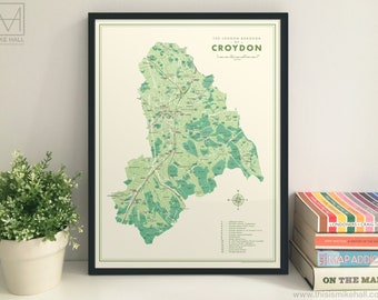 Croydon (London Borough) retro map giclee print