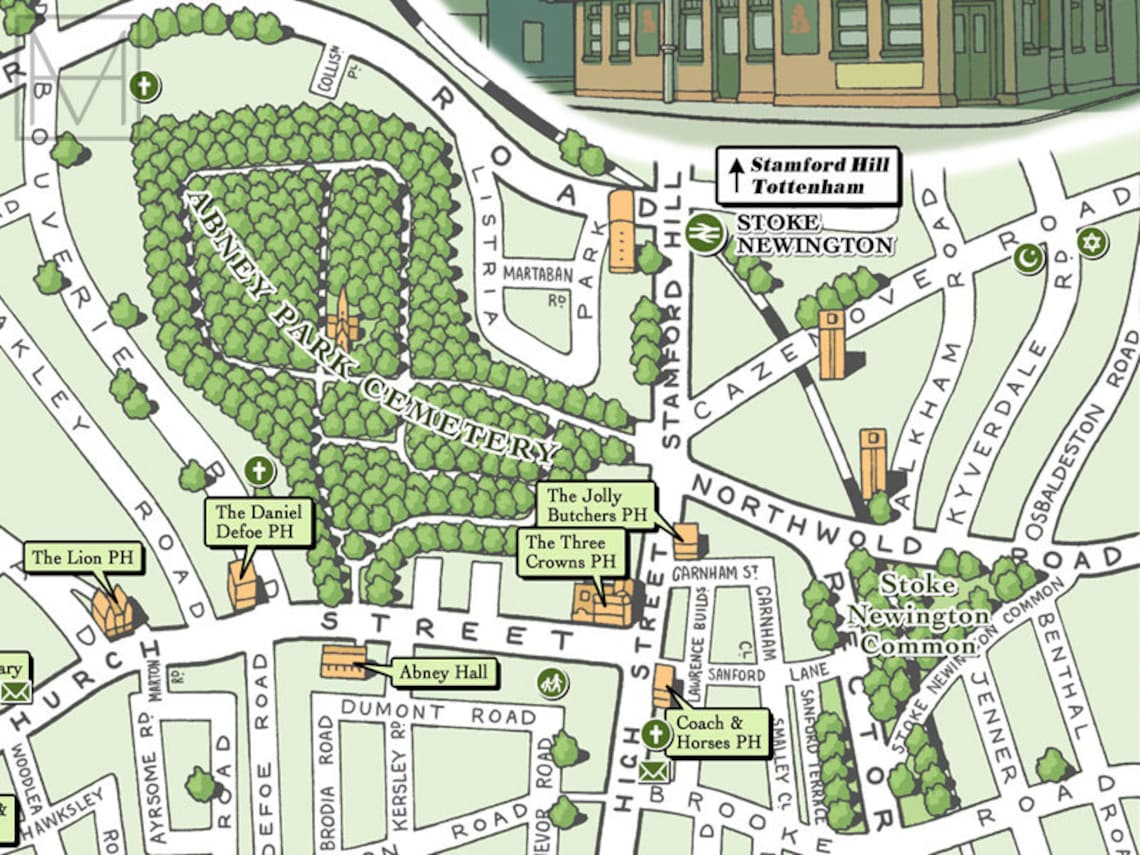 Stoke Newington N16 Illustrated Map Giclee Print Etsy