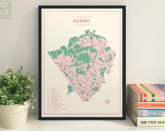 Barnet (London Borough) retro map giclee print