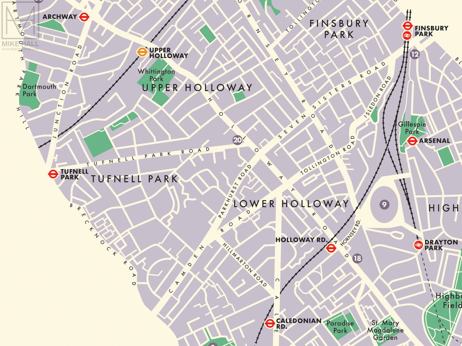 Islington london Borough Retro Map Giclee Print Etsy