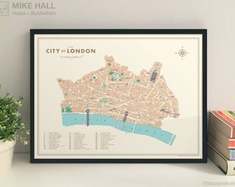 City of London retro map giclee print