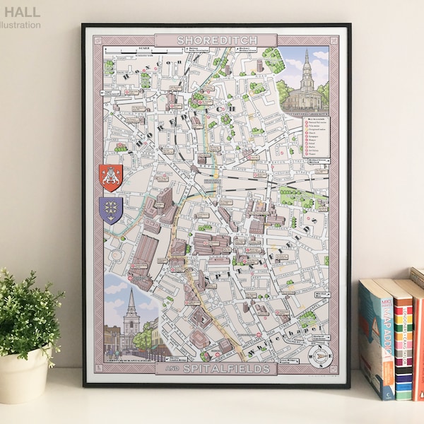 Shoreditch and Spitalfields, London illustrated map giclee print