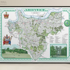 Greenwich (London Borough) illustrated map giclee print