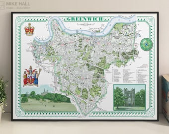 Greenwich (London Borough) illustrated map giclee print