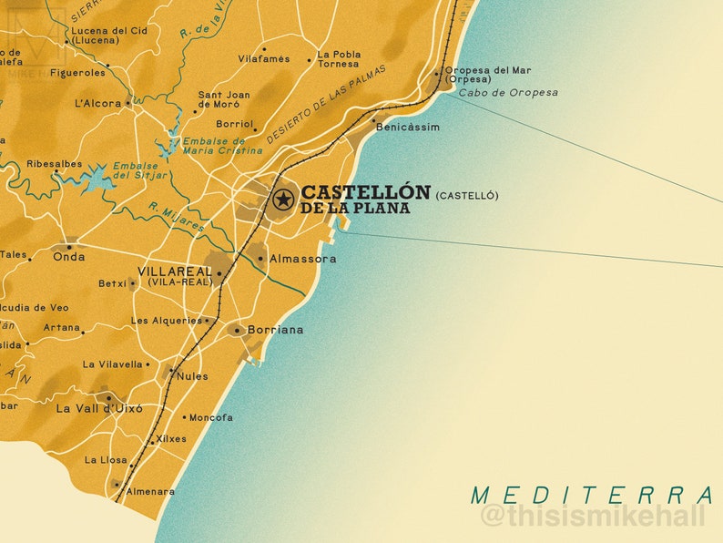Castellón Spanish Province retro map giclee print image 3