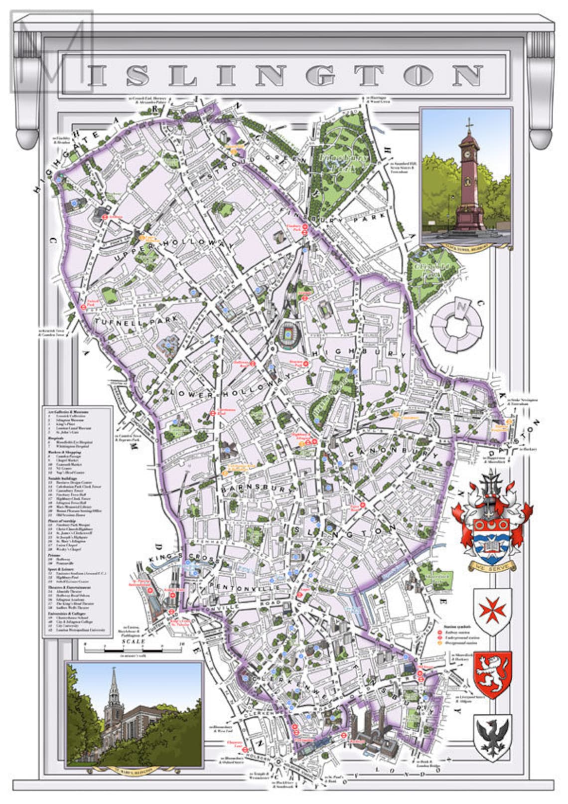 Islington London Borough illustrated map giclee print Etsy