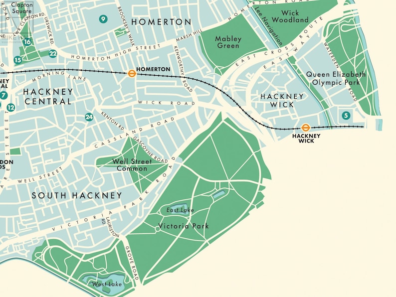 Hackney london Borough Retro Map Giclee Print - Etsy