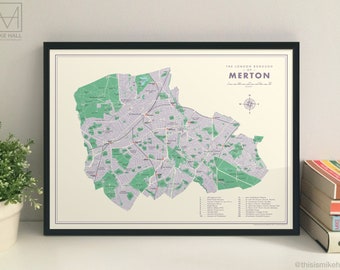 Merton (London Borough) retro map giclee print