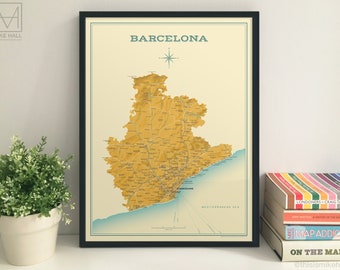 Barcelona (Spanish Province) retro map giclee print