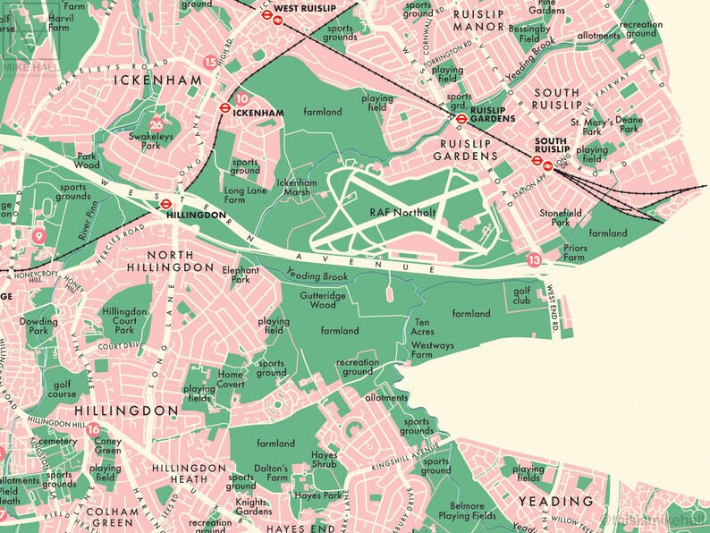 Hillingdon london Borough Retro Map Giclee Print Etsy