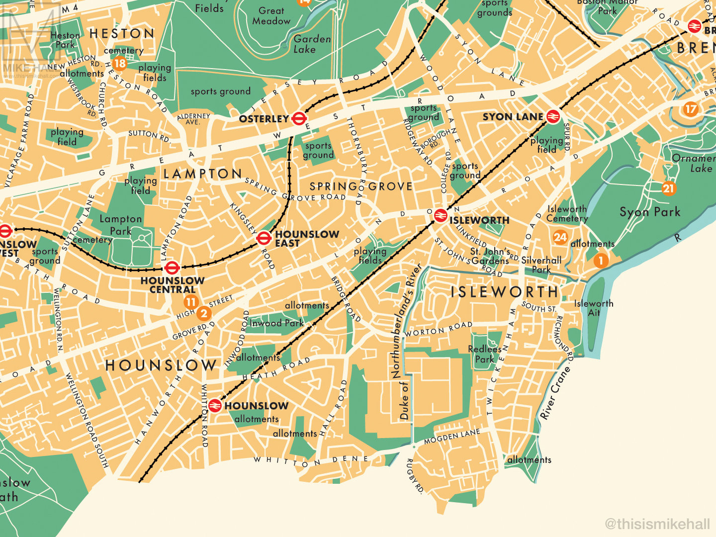 Hounslow london Borough Retro Map Giclee Print - Etsy
