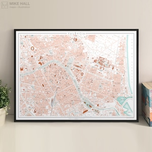 Stampa giclée in stile vintage della mappa di Valencia, Spagna