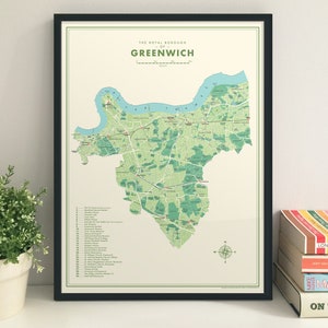 Mapa Greenwich (dzielnica Londynu) w stylu retro, wydruk giclee