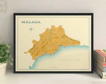 Málaga (Spanish Province) retro map giclee print