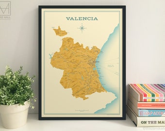 Valencia (Spanish Province) retro map giclee print