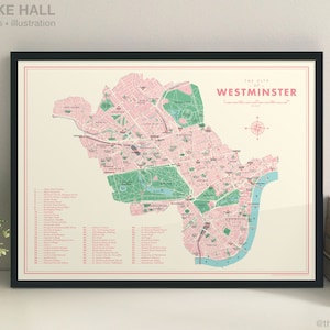 Impression giclée de carte rétro Westminster (London Borough)