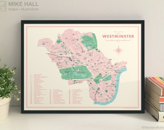 Westminster (London Borough) retro map giclee print