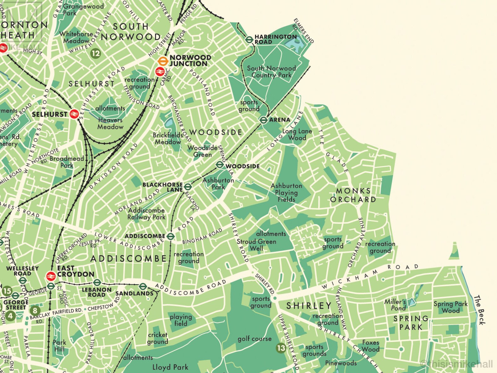 Croydon london Borough Retro Map Giclee Print Etsy