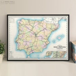 Impression giclée de la carte des chemins de fer de l'Espagne et du Portugal