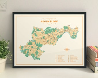 Hounslow (London Borough) retro map giclee print