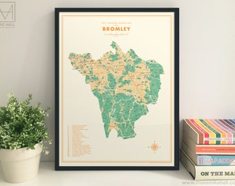 Bromley (London Borough) retro map giclee print