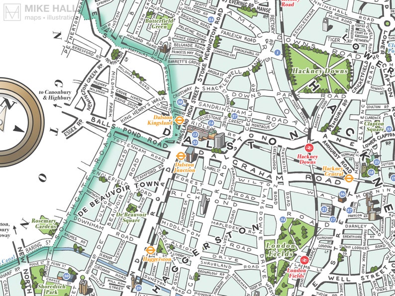 Hackney (london Borough) Illustrated Map Giclee Print - Etsy