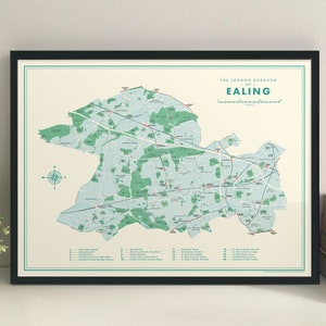 Impression giclée de carte rétro d'Ealing (London Borough)