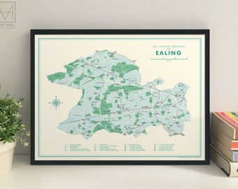 Ealing (London Borough) retro kaart giclee print