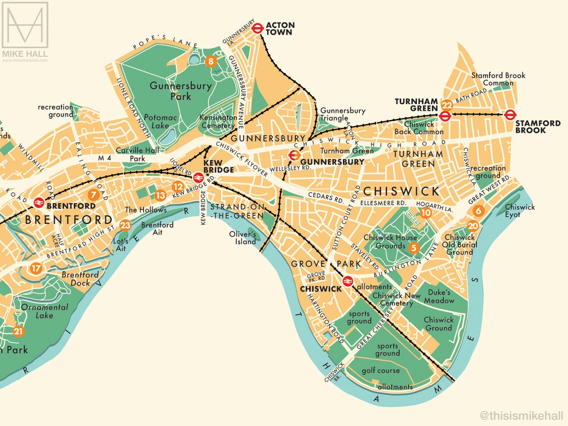 Hounslow london Borough Retro Map Giclee Print Etsy
