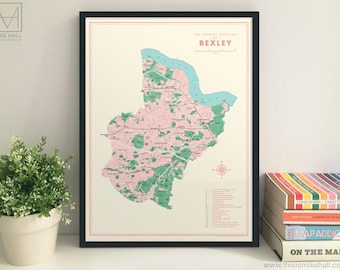 Bexley (London Borough) retro map giclee print